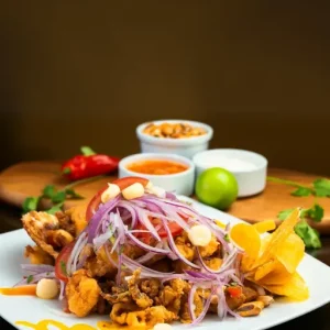 Fried fish, shrimp, calamari & yuca on a bed of salad
