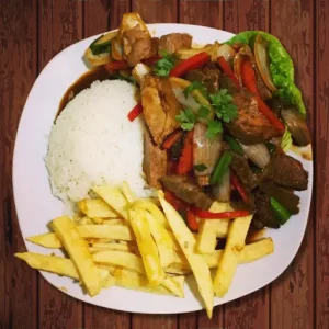 Strips of steak , chicken, or shrimp sautéed in a special peruvian sauce