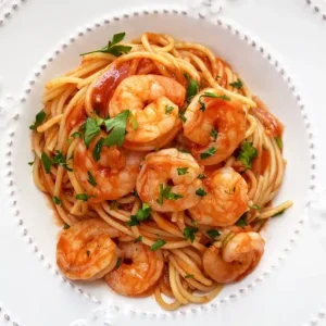 Spaghetti con Camarones y Salsa